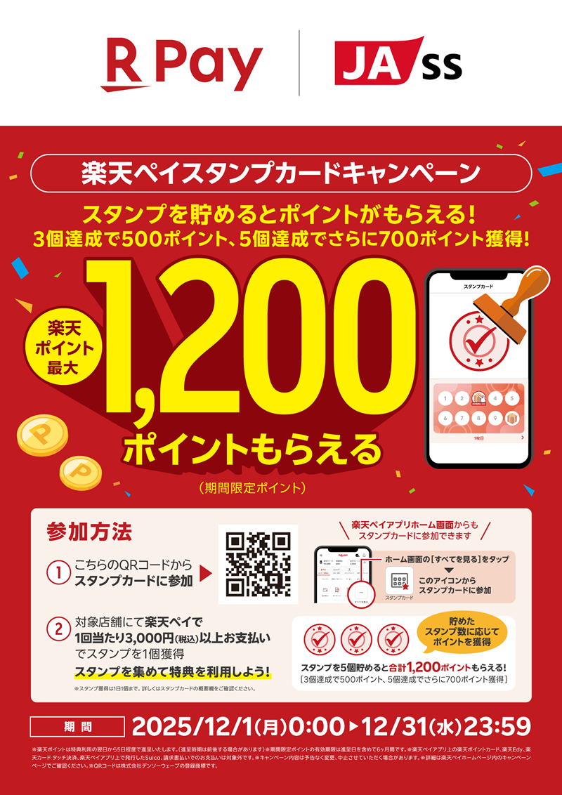 楽天ペイキャンペーン開催！（12月1日～12月31日）